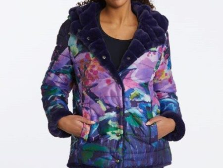 Hibiscus at Night Faux Fur Reversible Jacket For Discount