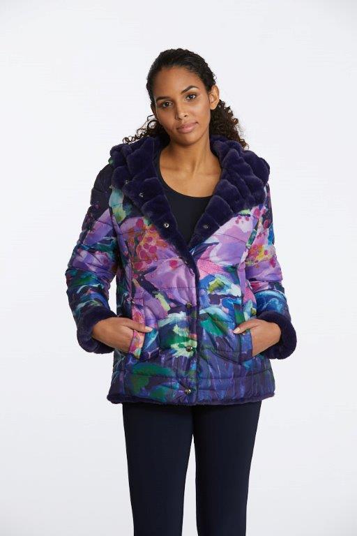 Hibiscus at Night Faux Fur Reversible Jacket For Discount