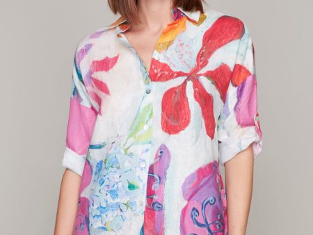 A Smattering of Spring 3 4-length sleeve button front blouse on Sale