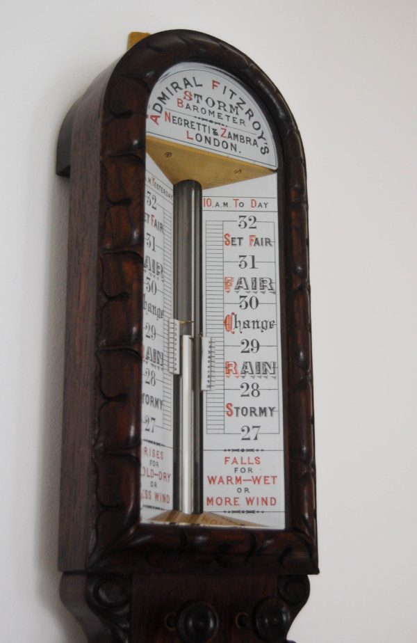 Victorian Carved Oak Admiral Fitzroys Storm Barometer by Negretti & Zambra on Sale