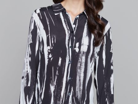 Breezy Black & White long button front blouse on Sale