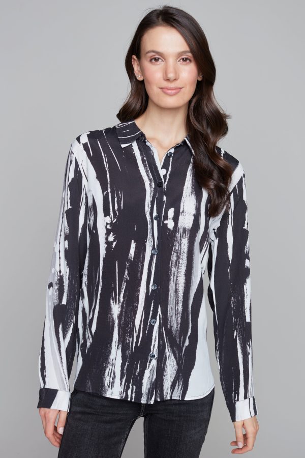 Breezy Black & White long button front blouse on Sale